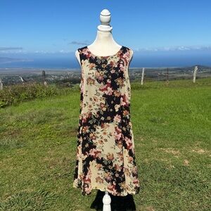 Vintage 90s Y2K Cinnamon Girl Chiffon Sleeveless Shift Dress Black Brown Floral